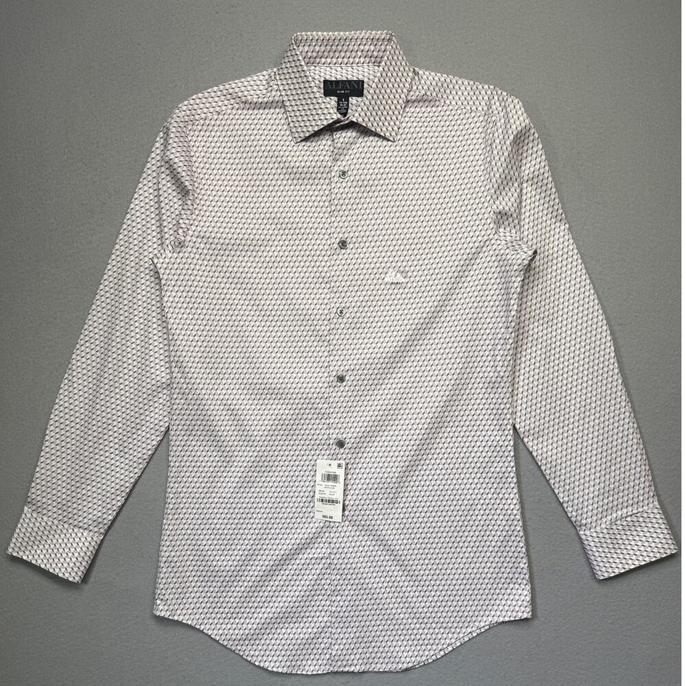 Alfani Men's Regular-Fit Print dress shirt White Lilac 14-14.5 32-33 $60